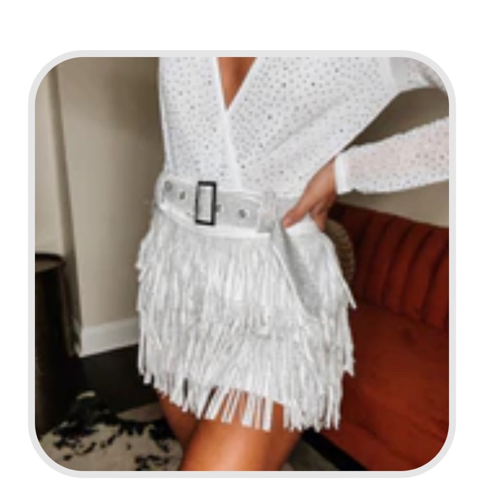 NWT White Fringe Studded Western/Cowgirl Bride Skirt/Skort